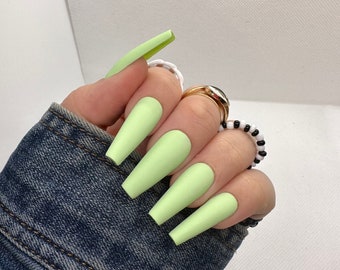 Press On Nails, Press Ons, Nails, False Nails, Green Matte Nails, Baby Green, Spring Nails