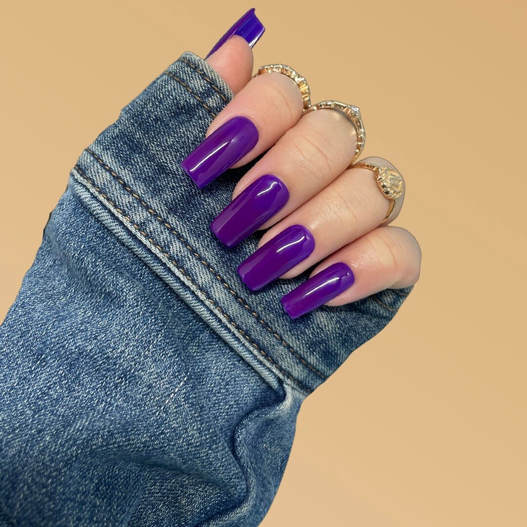 Purple Press on Nails Plain Press Ons Press on Nail Set - Etsy