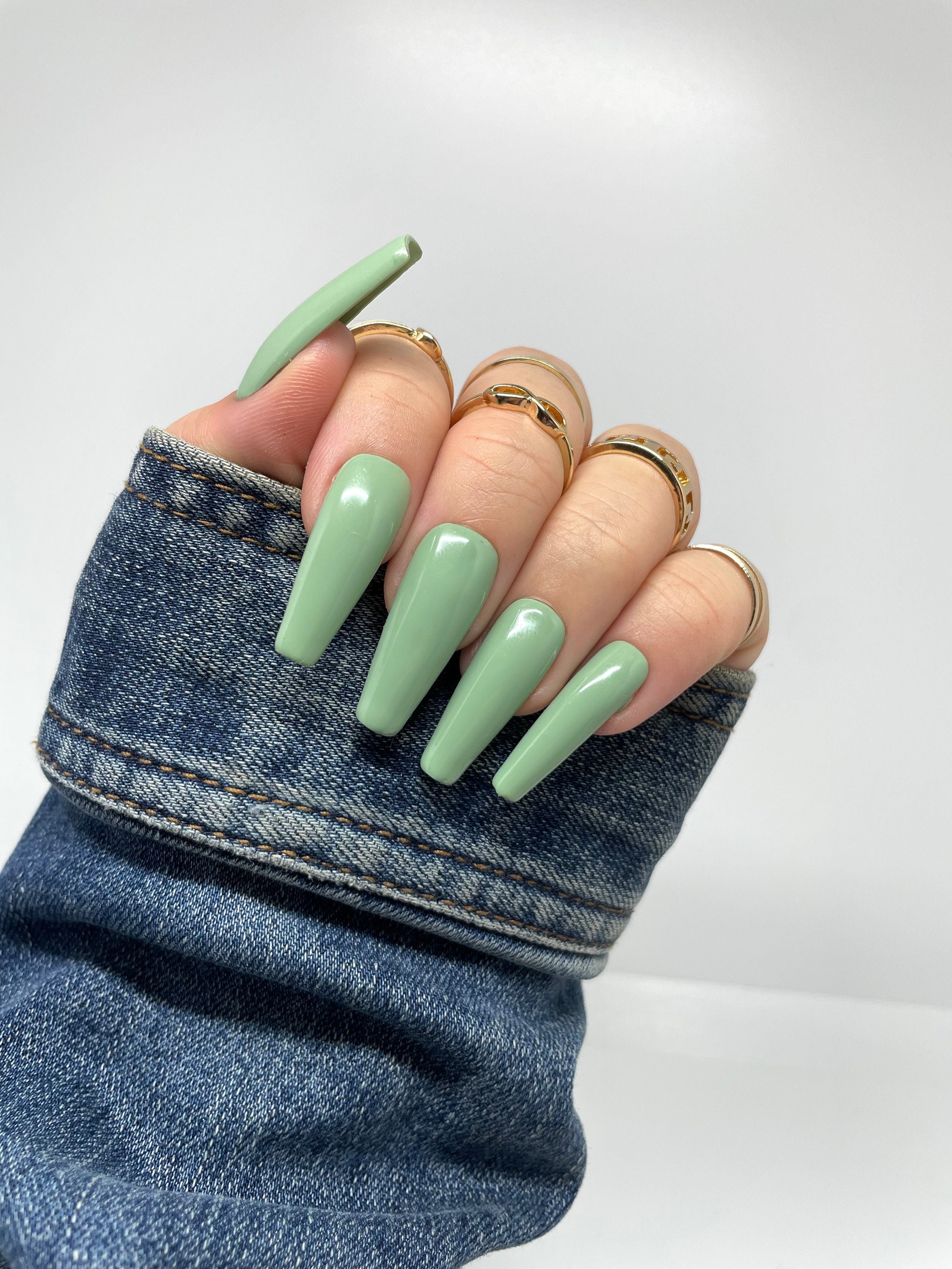 Sage Matte or Glossy Press on Nails Press on Nail Set Sage Green