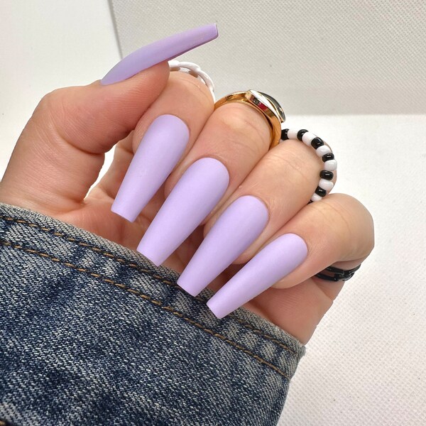 Press On Nails, Nails, Press Ons, Lavender Press On Nails, Purple Nails, Purple Matte Nails, Spring Nails