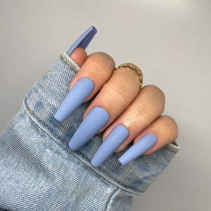 Denim Blue Matte Press On Nails Press on Nails Nails Blue Nails Press on Nail Set image 4