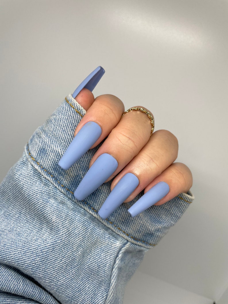 Denim Blue Matte Press On Nails Press on Nails Nails Blue Nails Press on Nail Set image 4