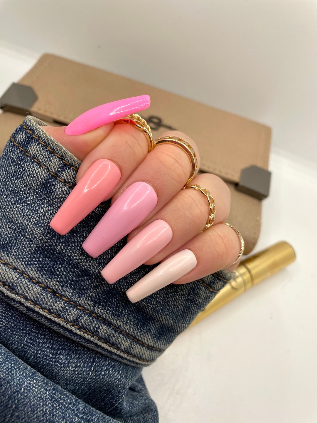 Pink Gradient Nails Pink Press on Nails Pink Nails Press on Nails Press Ons - Etsy