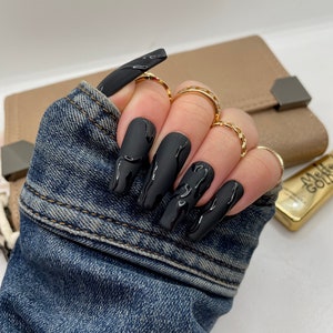 Black Abstract Line Nails | Black Nails | Black Matte Nails | Black Press Ons