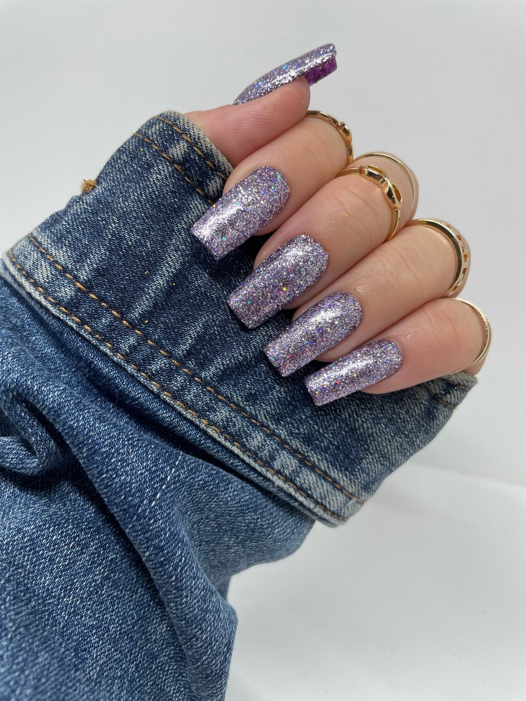 Purple Glitter Gel Polish Nails Glitter Nails Press on Etsy