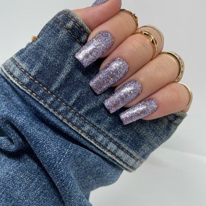 Purple Glitter Gel Polish Nails | Glitter Nails | Press On Nails | Press Ons | Nail Set