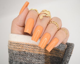 Orange Press on Nails, Fall Nails, Fall Press Ons, Press Ons, Nails, Nail Set, Press on Nail Set