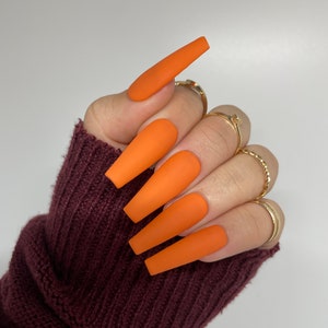 Orange Press On Nails Fall Nails Matte or Gloss Choose Your Shape Coffin Nails Stiletto Nails Fake Nails Glue on Nails image 1