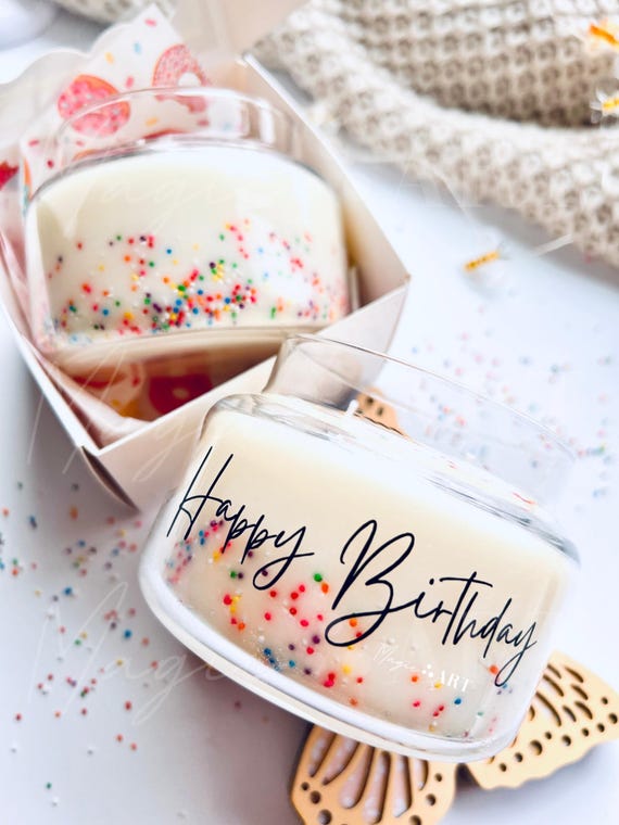 Sprinkle Birthday Cake Candle, Handmade Soy Blend Wax, Dessert Scented