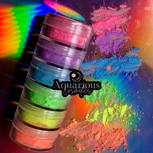 Pastel Neon Ultra Violet reactive UV makeup eye pigment stack makeup for eyes| Aquarious Cosmetics|