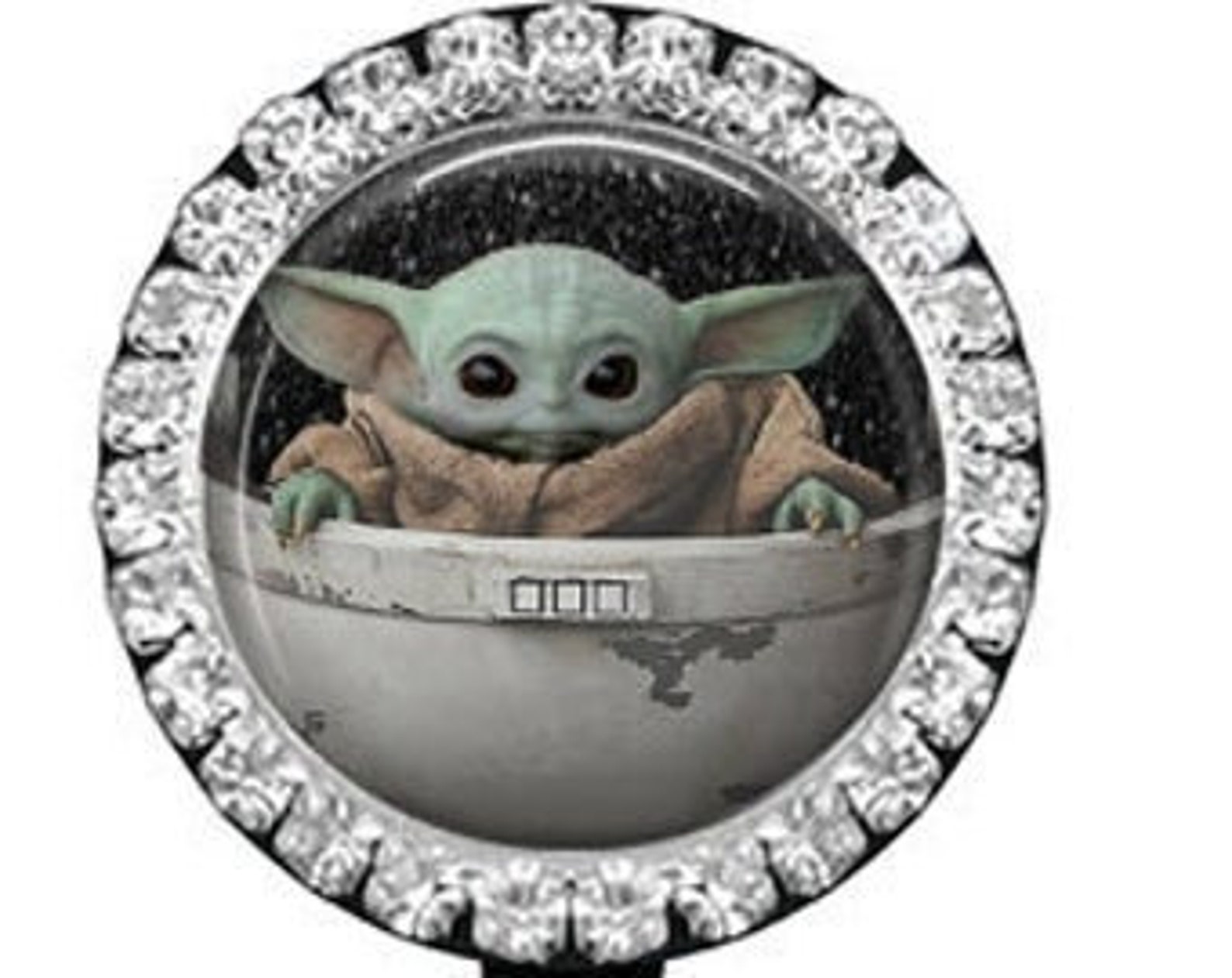 Floating Baby Yoda Night Sky con carrete de insignia de Etsy