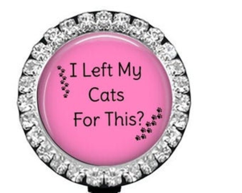 w Rhinestones Badge Reel I Left My Cats For This