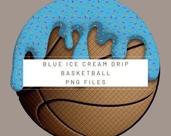 PNG Digital file. Blue basketball Ice Cream Drip. Ready to download and print. For DTF, sublimation uv DTF, T-shirts, stickers, labels