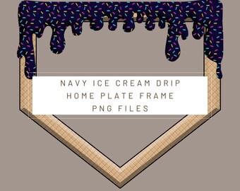 PNG Digital file. Navy Home Plate Ice Cream Drip. Ready to download and print. For DTF, sublimation uv dtf, T-shirts, labels, more.
