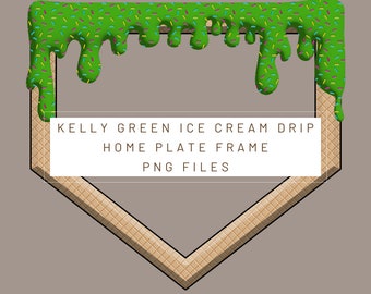 Archivo digital PNG. Goteo de helado Kelly Green Home Plate. Listo para descargar e imprimir. Para DTF, DTF uv de sublimación, camisetas, etiquetas.