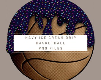 PNG Digital file. Navy basketball Ice Cream Drip. Ready to download and print. For DTF, sublimation uv DTF, T-shirts, stickers, labels…