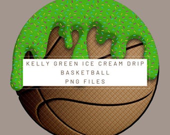 PNG Digital file. Kelly Green basketball Ice Cream Drip. Ready to download and print. For DTF, sublimation uv DTF, T-shirts, stickers labels