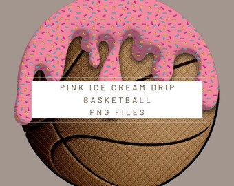 PNG Digital file. Pink basketball Ice Cream Drip. Ready to download and print. For DTF, sublimation uv DTF, T-shirts, stickers, labels…