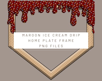 File digitale PNG. Maroon Home Plate Ice Cream Drip. Pronto per il download e la stampa. Per DTF, sublimazione uv dtf, magliette, etichette, altro