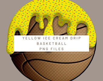 PNG Digital file. Yellow basketball Ice Cream Drip. Ready to download and print. For DTF, sublimation uv DTF, T-shirts, stickers, labels…