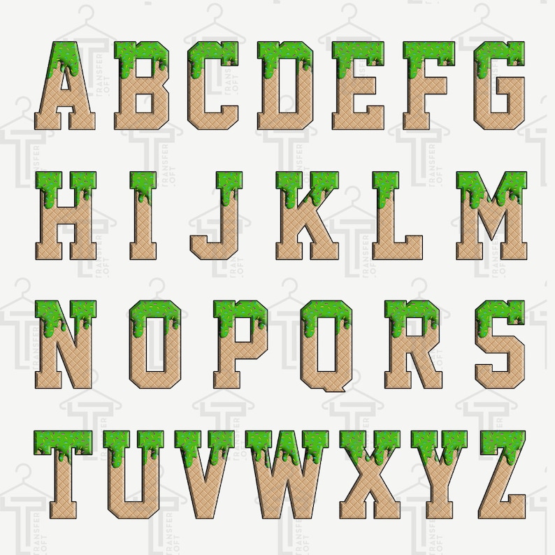 PNG Digital File. Kelly Green Ice Cream Drip Letters Academic Font ...