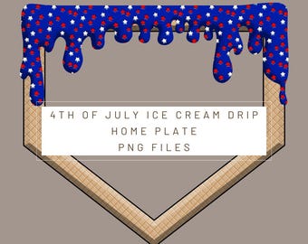 PNG Digital file. 4th of July Home Plate Ice Cream Drip. Ready to download and print. For DTF, sublimation uv DTF, T-shirts, labels,  more.