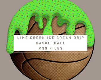 PNG Digital file. Lime Green basketball Ice Cream Drip. Ready to download and print. For DTF, sublimation uv DTF, T-shirts, stickers, labels