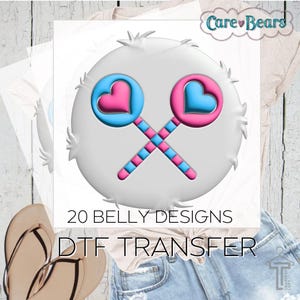 Care Bears belly DTF Transfer. Ready to press, iron on. different emotions, and badges. Great for costumes and friends. Different designs