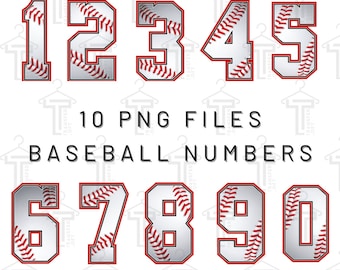 PNG Digital file. 10 Flat Baseball print numbers. Ready to download and print. For DTF, sublimation uv DTF, T-shirts, labels, and more.