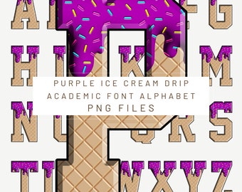 PNG Digital file. Purple Ice cream drip letters Academic font. Ready to download and print. For DTF, sublimation, T-shirts, labels, and more