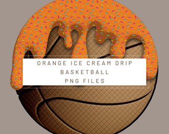 PNG Digital file. Orange basketball Ice Cream Drip. Ready to download and print. For DTF, sublimation uv DTF, T-shirts, stickers, labels…