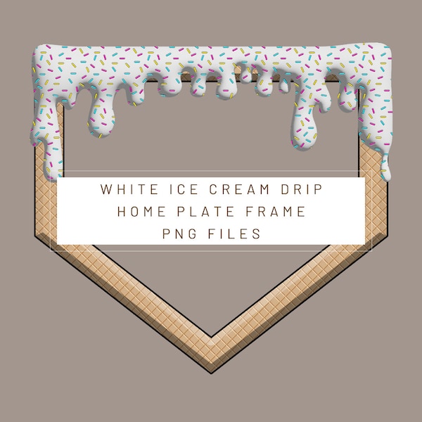 File digitale PNG. White Home Plate Ice Cream Drip. Pronto per il download e la stampa. Per DTF, sublimazione UV DTF, magliette, etichette, altro