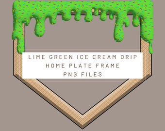 PNG Digital file. Lime Green Home Plate Ice Cream Drip. Ready to download and print. For DTF, sublimation uv DTF, T-shirts, labels.