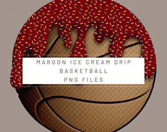 PNG Digital file. Maroon basketball Ice Cream Drip. Ready to download and print. For DTF, sublimation uv DTF, T-shirts, stickers, labels…