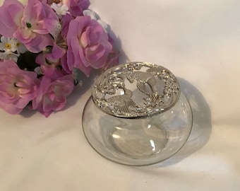 Glass Potpourri Dish Holder with Hummingbird Decorative Lid