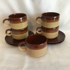 Vintage Retro Glazed Ceramic Tea Cup and Saucer, Espresso Cup Set, Pottery Tea Cup Brown Glazed