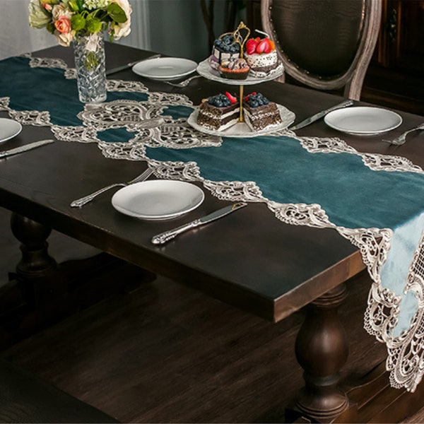Blue Lace Table Runner Etsy