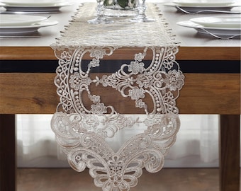 mookaitedecor Lace Table Runner White for Wedding Festival Party Table,35 x 15 Inch