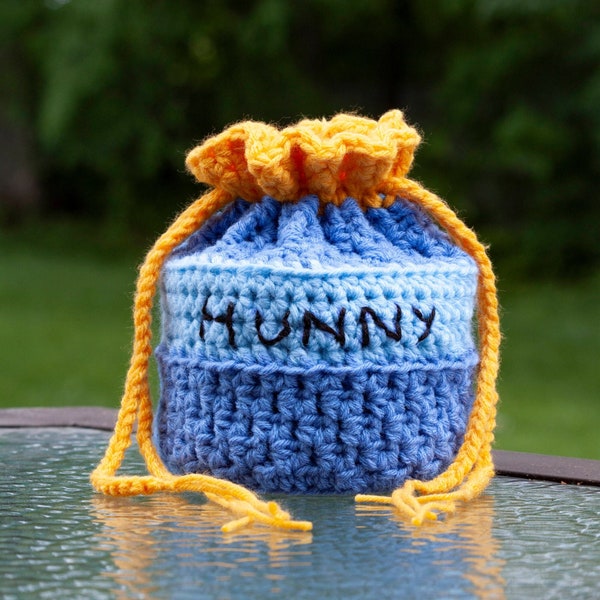 Blue Winnie the Pooh Honey Pot Bag / Handmade Crochet Drawstring Bag / Disney Drawstring, Shoulder Bag