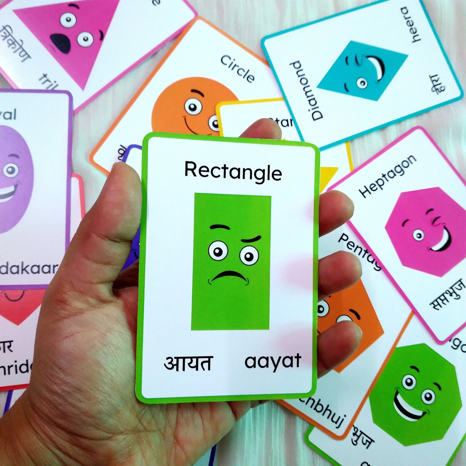 Hindi Shapes Flashcards Printable, Learn Hindi Pronunciation, Homeschool Education, English