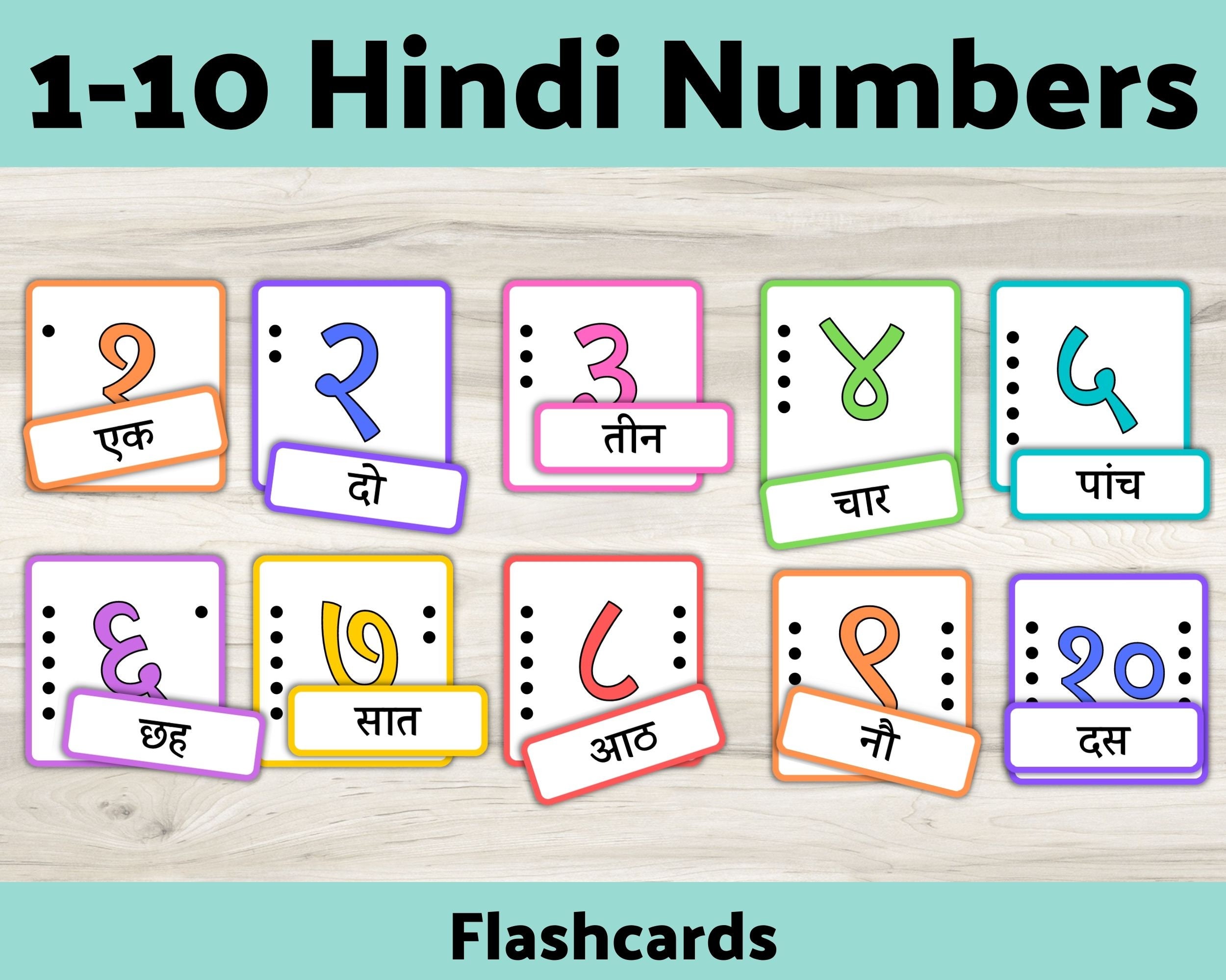 Hindi Number Flashcards Printable, Hindi English Bilingual Number