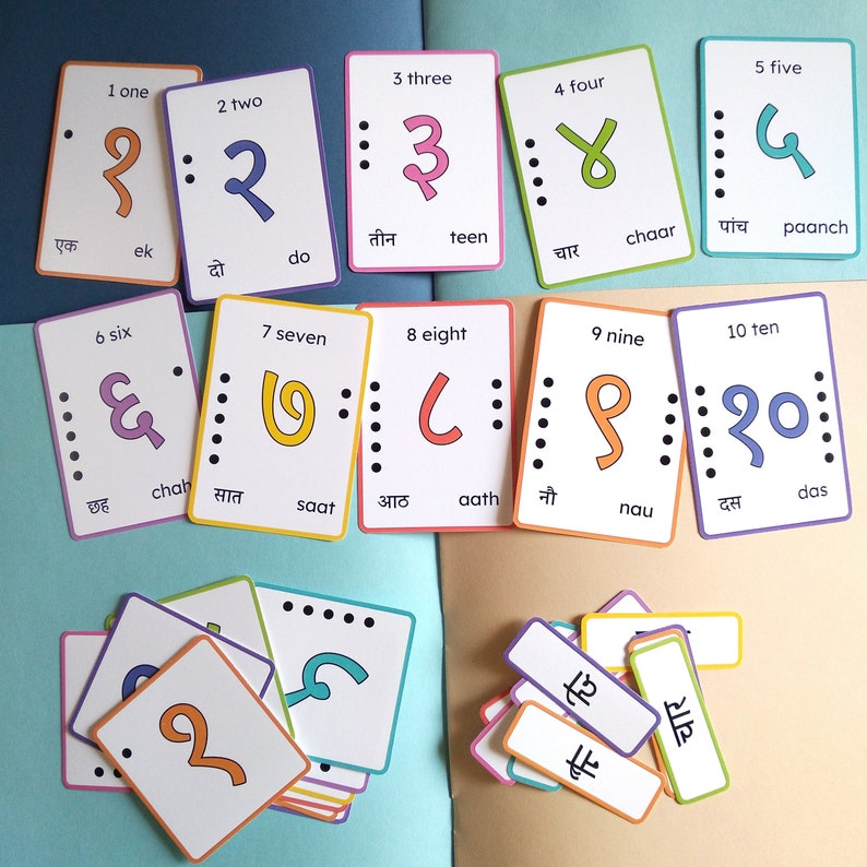 Hindi Number Flashcards Printable, Hindi English Bilingual Number Flashcards, Learn Hindi