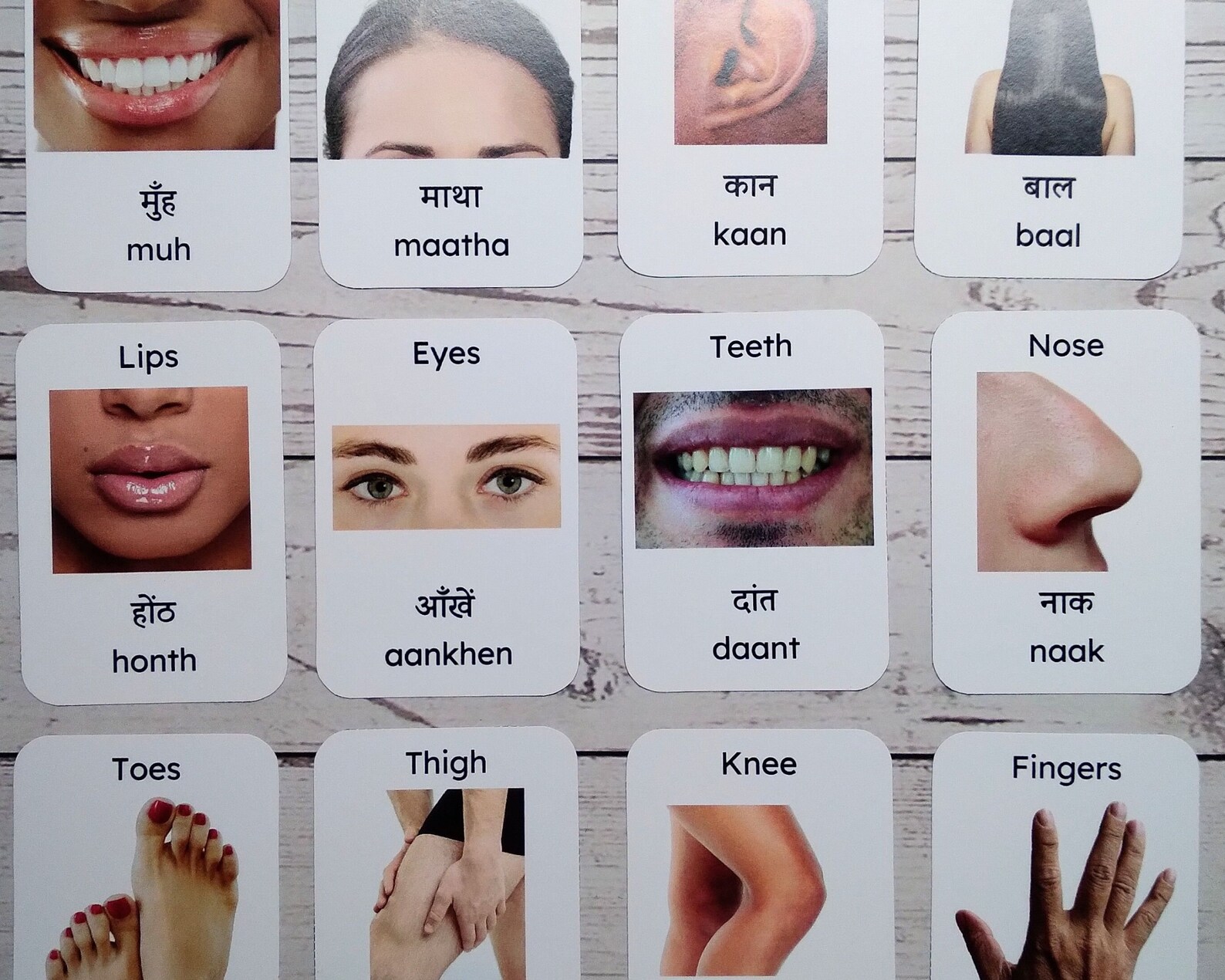 Body Parts Flashcards in Hindi, Hindi Pronunciation, Bilingual Hindi