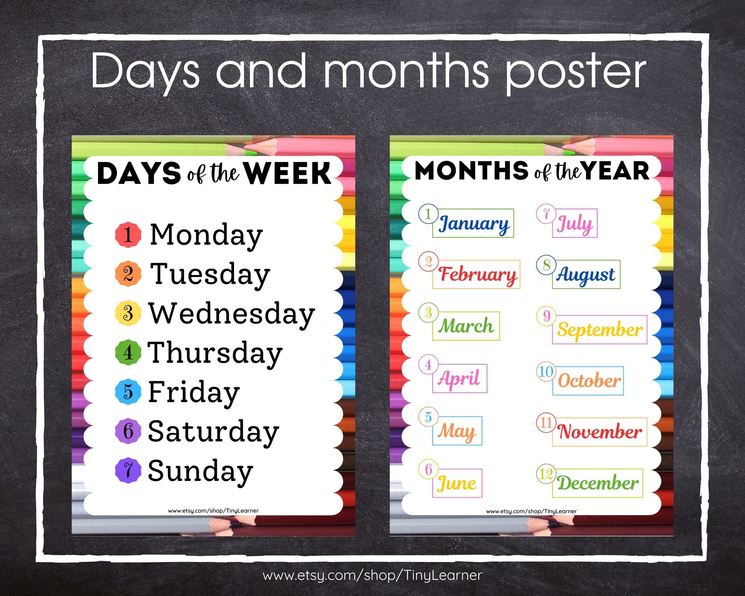 Get days month. Days of the week плакат. Days and months. Day week month year. Months poster.