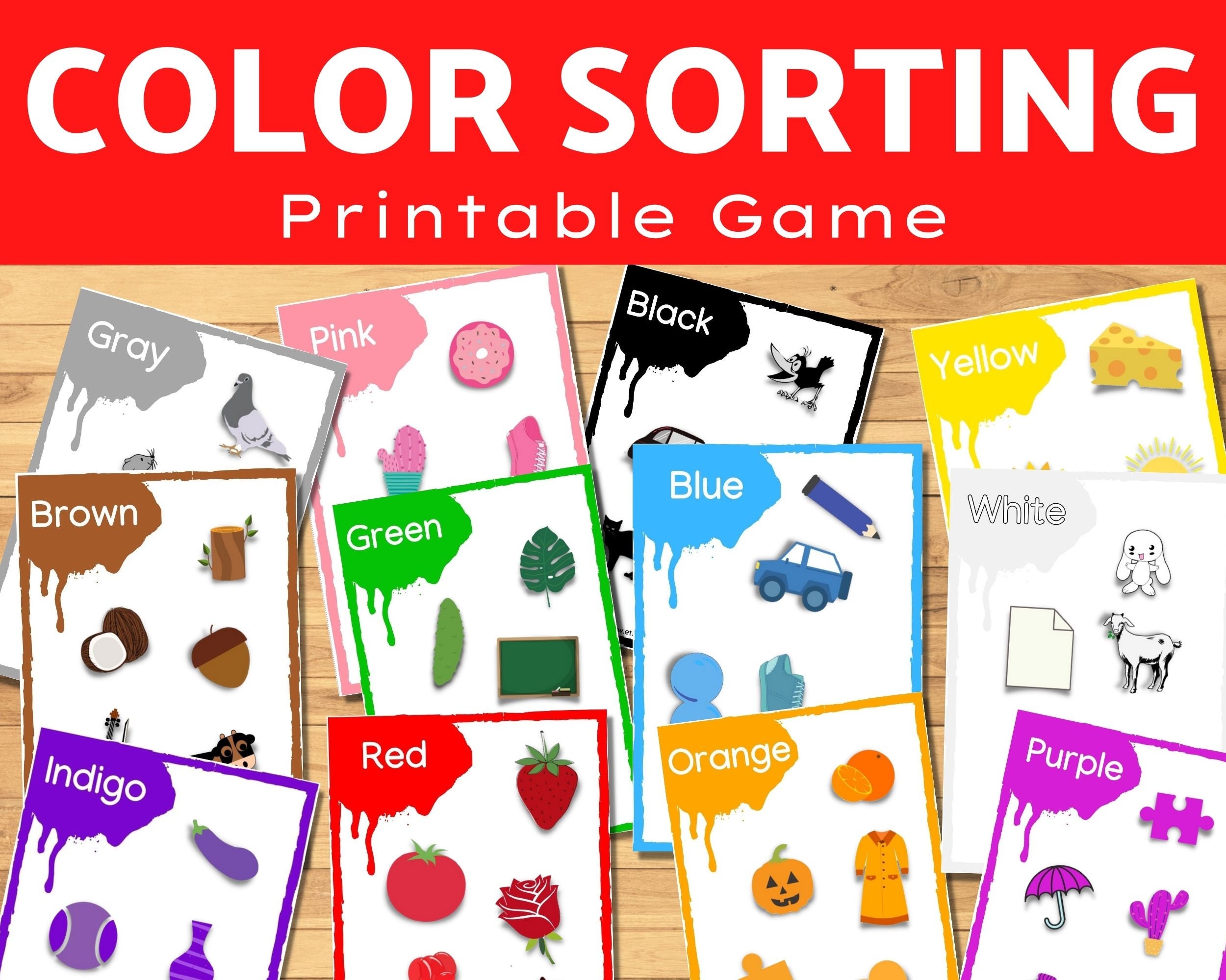 Color sorting printable game for preschoolers and Etsy