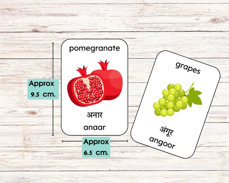 Fruits Flashcards in Hindi, Hindi Pronunciation, Bilingual Hindi