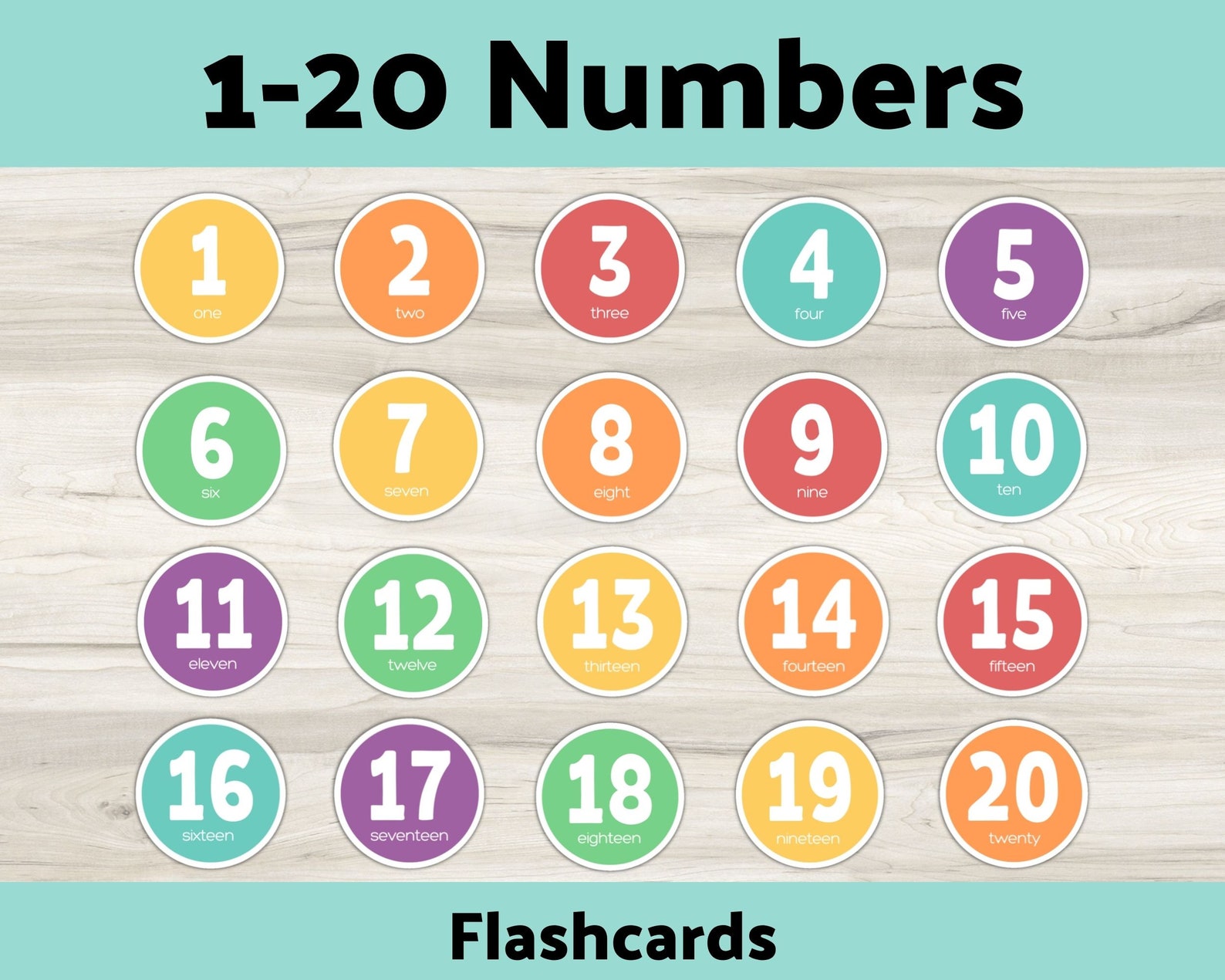 1 20 Numbers Flashcards For Toddlers And Preschoolers Round Etsy