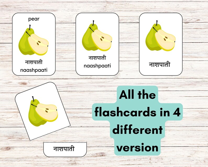 Fruits Flashcards in Hindi, Hindi Pronunciation, Bilingual Hindi
