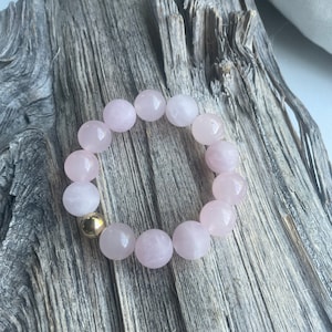 Good Karma October Luxe-14mm Matte and Polished Rose Quartz Beaded Stretch Bracelet with 14k Plated Hematite Beads ~ Breast Cancer Awareness