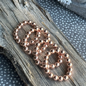 12mm Rose Gold-Tone Brass Beaded Stretch Bracelet